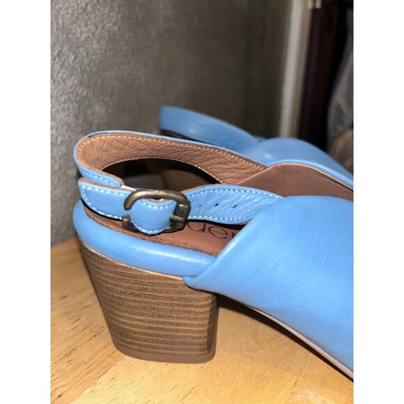 Bueno Clare Tusk Blue Leather Faux Stacked Slingback Sculpted Peep Toe Heels - Picture 9 of 9